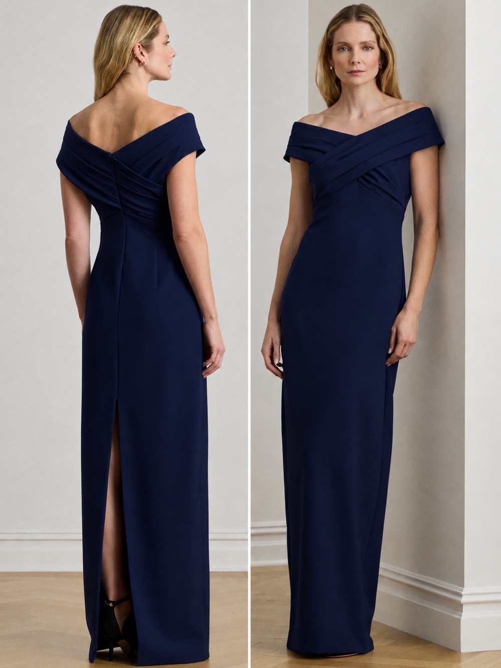 Polo by Ralph Lauren Navy One-Shoulder Evening Gown